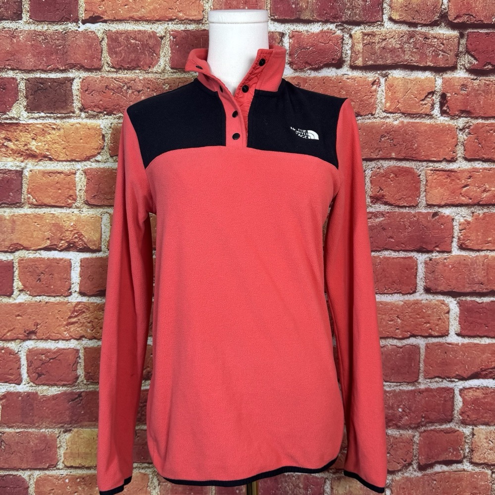 The North Face  Women's Size XS Orange Black‎ Chest Button Microfleece Pullover